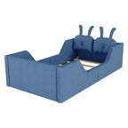 Twin Platform Bed, Kids Floor Upholstered Bed Frame with Rabbit Cushion, Removable Side Rails