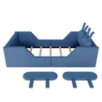 Twin Platform Bed, Kids Floor Upholstered Bed Frame with Rabbit Cushion, Removable Side Rails