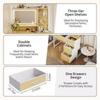 Vanity Desk with Mirror and Lights, 35.4 Makeup Vanity Table with 4 Fabric Drawers & Storage Shelves, Adjustable LED Lights,Vanity Table for Bedroom