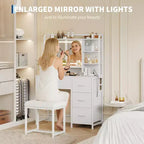 Vanity Desk with Mirror and Lights, 35.4 Makeup Vanity Table with 4 Fabric Drawers & Storage Shelves, Adjustable LED Lights,Vanity Table for Bedroom