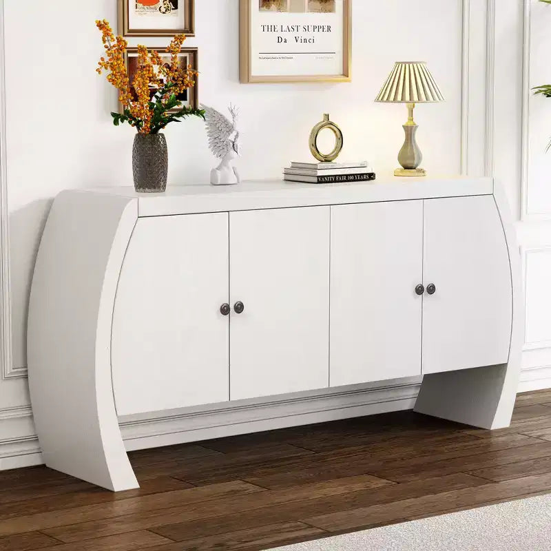 Storage Cabinets, Floor Sideboard with 4 Doors, Buffet Cabinet with Curved Legs, Accent Buffet Sideboard for Living Room