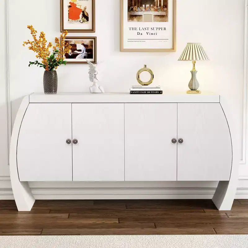 Storage Cabinets, Floor Sideboard with 4 Doors, Buffet Cabinet with Curved Legs, Accent Buffet Sideboard for Living Room