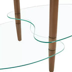 Oval 3-Tier Glass Coffee Table with Oak Legs, Modern Tempered Glass Center Table for Living Room