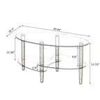 Oval 3-Tier Glass Coffee Table with Oak Legs, Modern Tempered Glass Center Table for Living Room