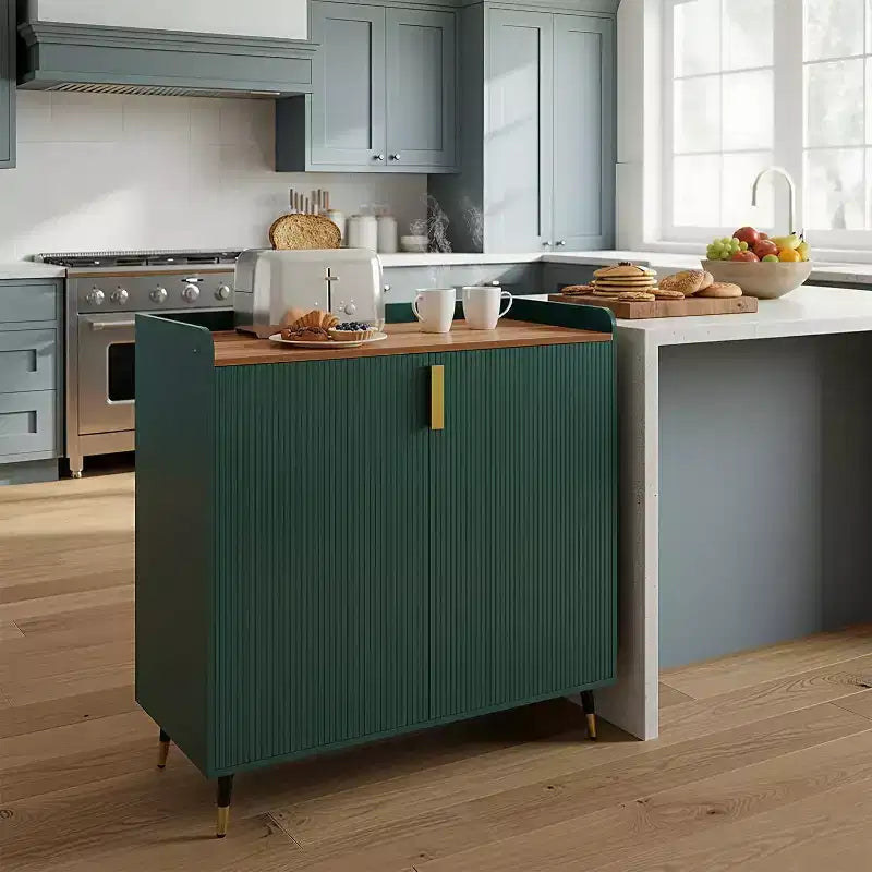 Liquor Cabinet with Wine Racks and Buffet Sideboard, Modern Coffee Bar Cabinet with Fluted Texture and Storage Drawers for Kitchen, Dining Room