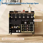 Liquor Cabinet with Wine Racks and Buffet Sideboard, Modern Coffee Bar Cabinet with Fluted Texture and Storage Drawers for Kitchen, Dining Room