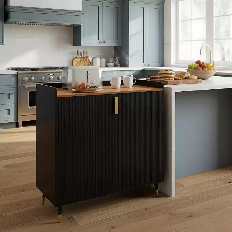 Liquor Cabinet with Wine Racks and Buffet Sideboard, Modern Coffee Bar Cabinet with Fluted Texture and Storage Drawers for Kitchen, Dining Room