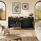 Liquor Cabinet with Wine Racks and Buffet Sideboard, Modern Coffee Bar Cabinet with Fluted Texture and Storage Drawers for Kitchen, Dining Room