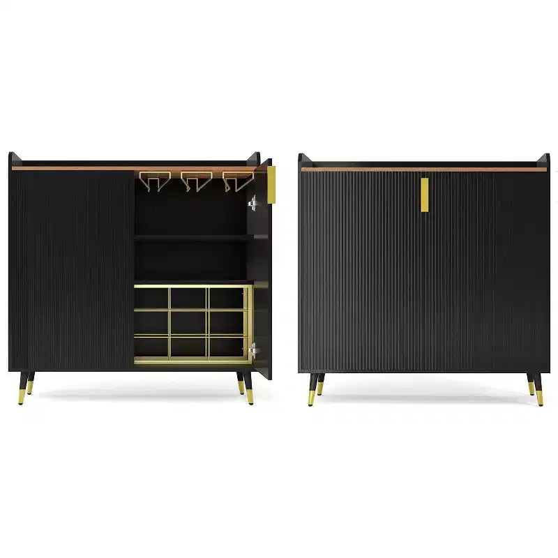 Liquor Cabinet with Wine Racks and Buffet Sideboard, Modern Coffee Bar Cabinet with Fluted Texture and Storage Drawers for Kitchen, Dining Room