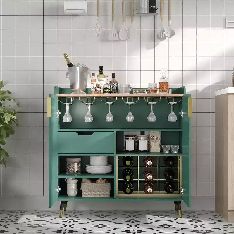 Liquor Cabinet with Wine Racks and Buffet Sideboard, Modern Coffee Bar Cabinet with Fluted Texture and Storage Drawers for Kitchen, Dining Room