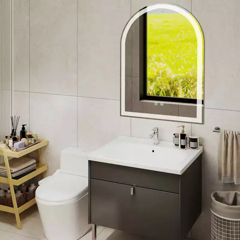 Inch Arched LED Bathroom Mirror with Charging, Anti-fog 3-Color Memory Dimming Dual Light