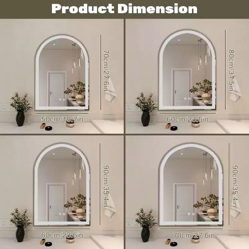 Inch Arched LED Bathroom Mirror with Charging, Anti-fog 3-Color Memory Dimming Dual Light
