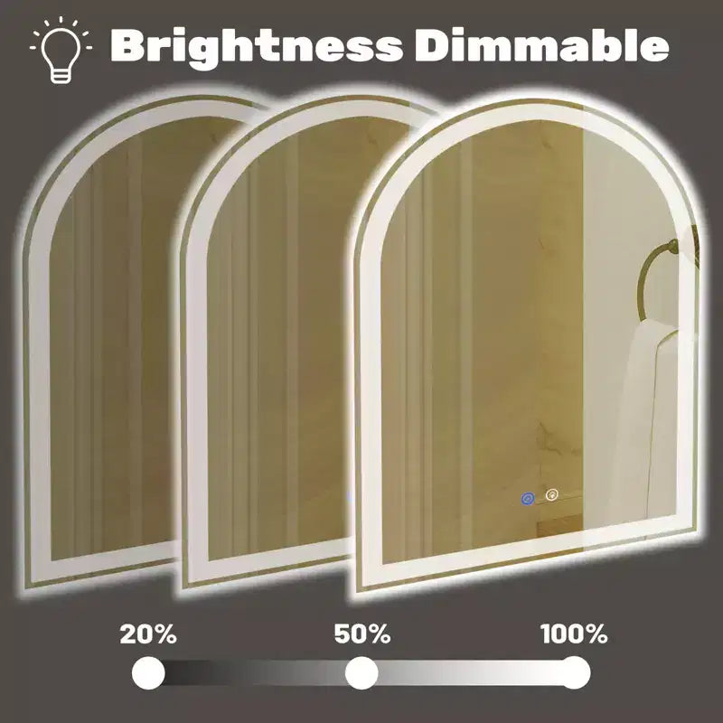 Inch Arched LED Bathroom Mirror with Charging, Anti-fog 3-Color Memory Dimming Dual Light