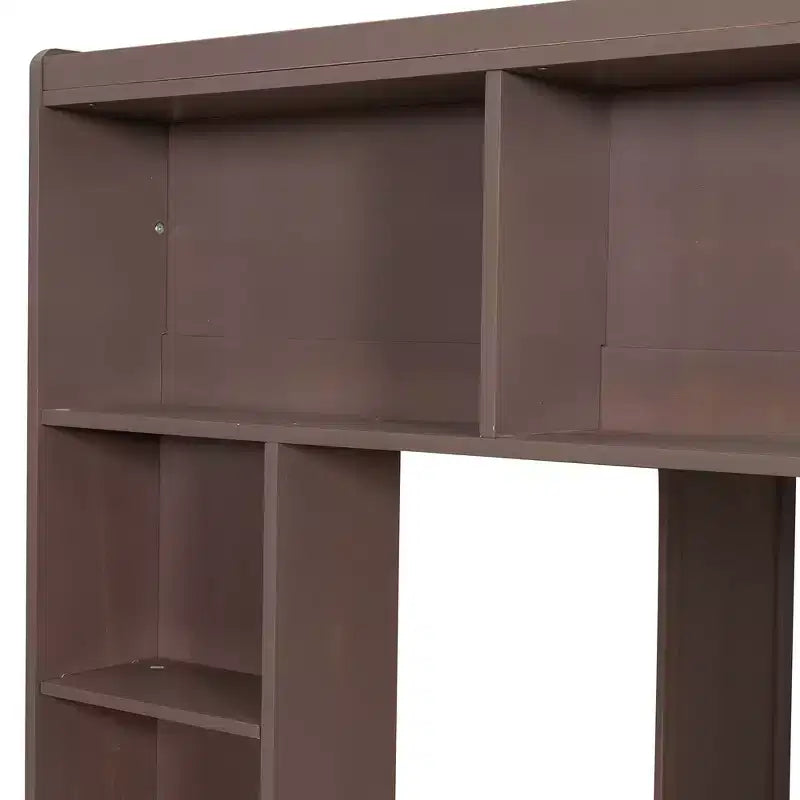 Queen Size Wooden Loft Bed Frame with Storage Cabinets and Shelves