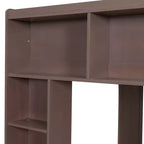 Queen Size Wooden Loft Bed Frame with Storage Cabinets and Shelves