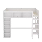 Queen Size Wooden Loft Bed Frame with Storage Cabinets and Shelves