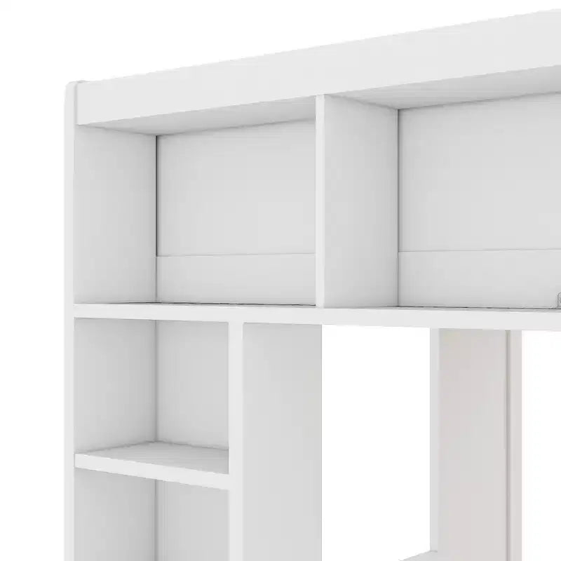 Queen Size Wooden Loft Bed Frame with Storage Cabinets and Shelves