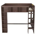 Queen Size Wooden Loft Bed Frame with Storage Cabinets and Shelves