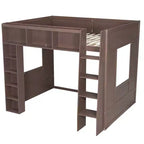 Queen Size Wooden Loft Bed Frame with Storage Cabinets and Shelves