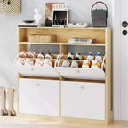COZONY Narrow Shoe Cabinet 4 Flip Drawers - Wooden Organizer with Open Shelf for Slippers, Sneakers, Heels, Entryway, Hallway, Porches
