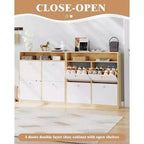 Narrow Shoe Cabinet 4 Flip Drawers - Wooden Organizer with Open Shelf for Slippers, Sneakers, Heels, Entryway, Hallway, Porches