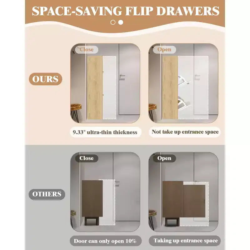 Narrow Shoe Cabinet 4 Flip Drawers - Wooden Organizer with Open Shelf for Slippers, Sneakers, Heels, Entryway, Hallway, Porches