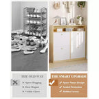 Narrow Shoe Cabinet 4 Flip Drawers - Wooden Organizer with Open Shelf for Slippers, Sneakers, Heels, Entryway, Hallway, Porches