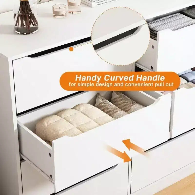 White Dresser for Bedroom with Deep Drawer,47 Modern Large Wood Dresser,8 Chest of Drawers,Living Room,Hallway,Entryway