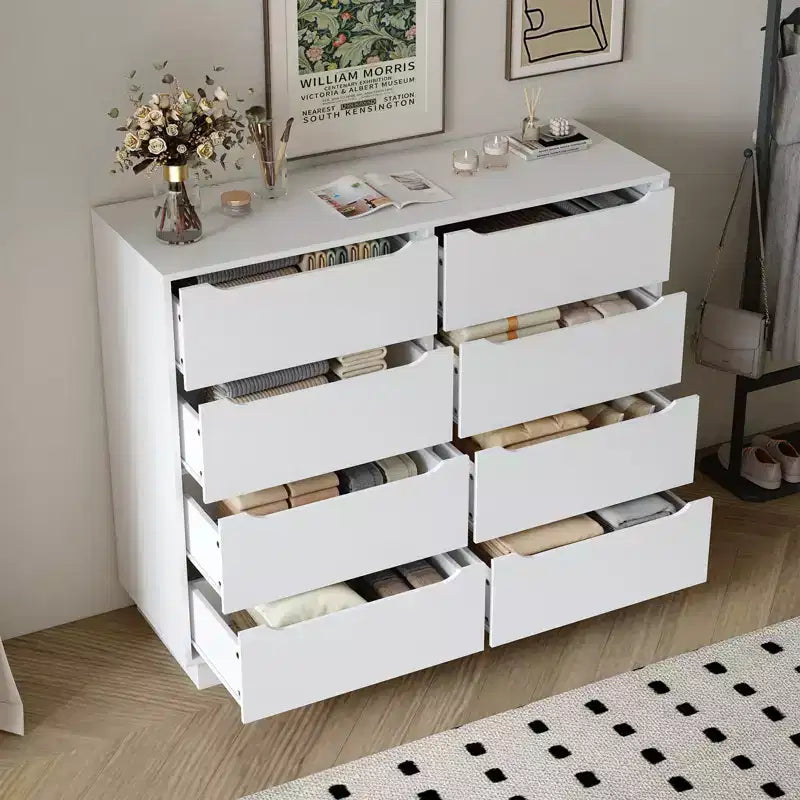 White Dresser for Bedroom with Deep Drawer,47 Modern Large Wood Dresser,8 Chest of Drawers,Living Room,Hallway,Entryway