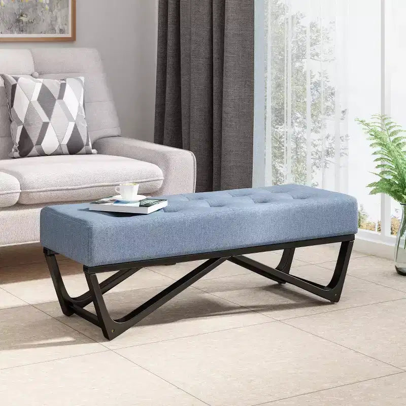 Rectangular Ottoman with Cushion, End of Bed Bench with Stylish Legs, Foot Stool for Living Room, Bedroom, Entryway