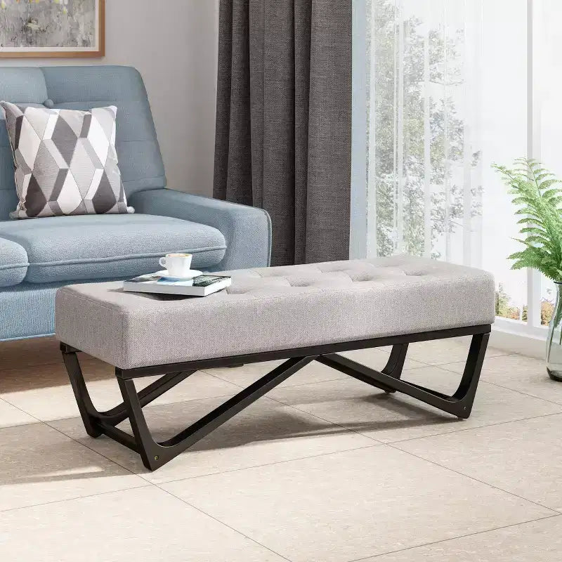 Rectangular Ottoman with Cushion, End of Bed Bench with Stylish Legs, Foot Stool for Living Room, Bedroom, Entryway
