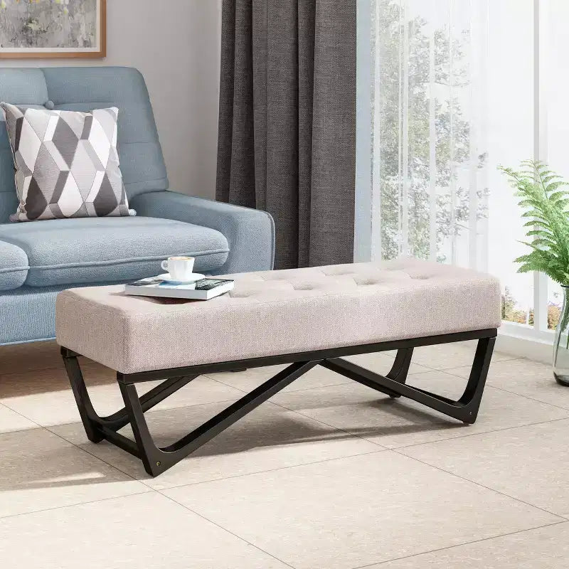 Rectangular Ottoman with Cushion, End of Bed Bench with Stylish Legs, Foot Stool for Living Room, Bedroom, Entryway