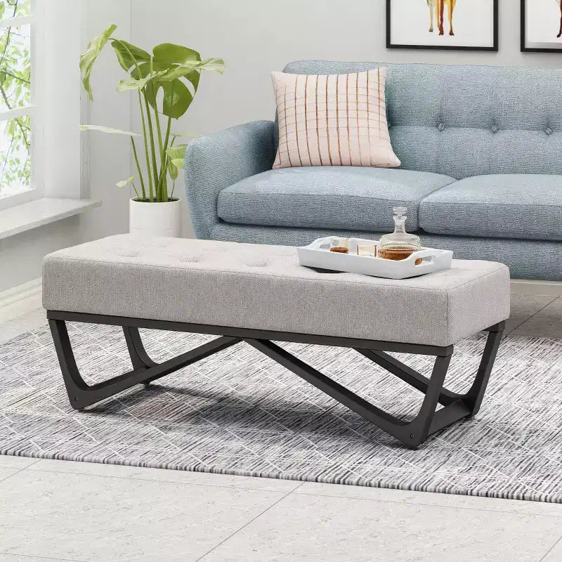 Rectangular Ottoman with Cushion, End of Bed Bench with Stylish Legs, Foot Stool for Living Room, Bedroom, Entryway
