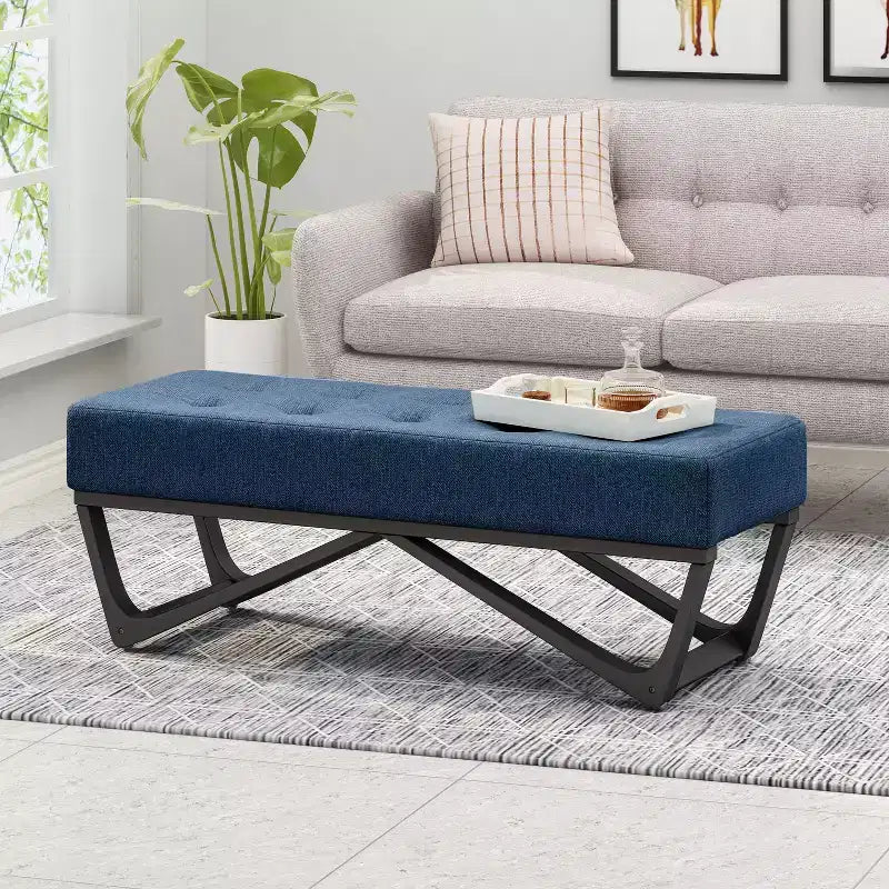 Rectangular Ottoman with Cushion, End of Bed Bench with Stylish Legs, Foot Stool for Living Room, Bedroom, Entryway
