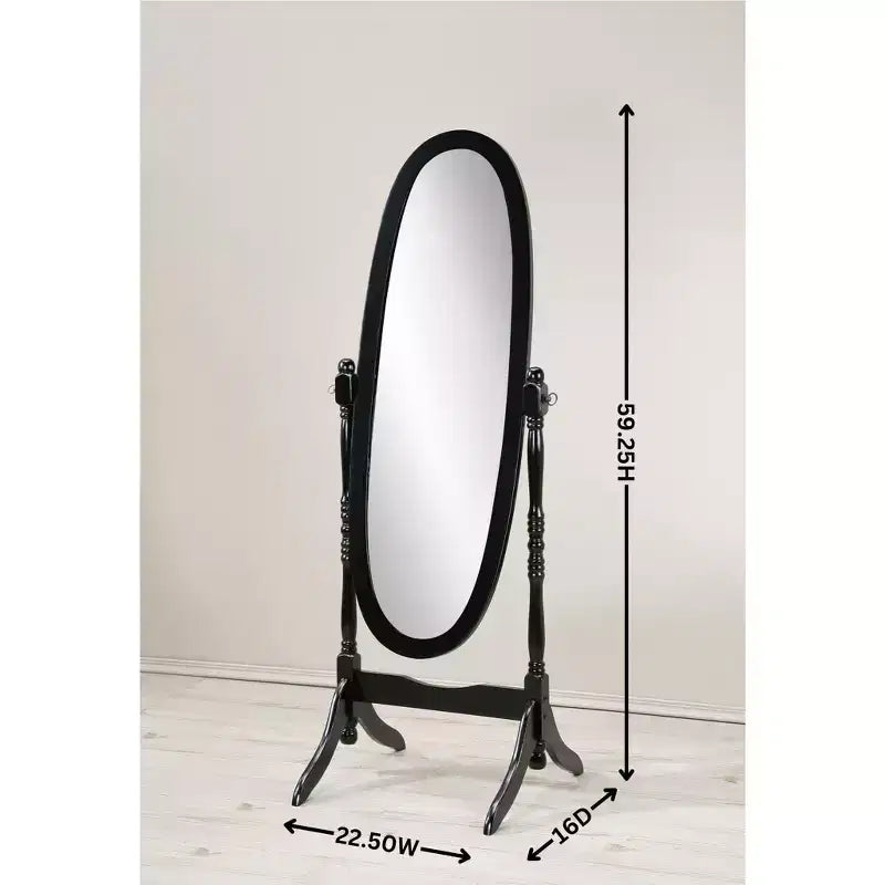 Traditional Full Length Mirror with Stand Oval Cheval Freestanding Mirrors with Wood Frame Tilting Swing Mirror for Bedroom, Living Room