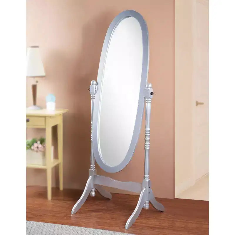 Traditional Full Length Mirror with Stand Oval Cheval Freestanding Mirrors with Wood Frame Tilting Swing Mirror for Bedroom, Living Room