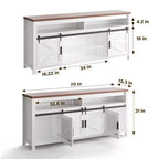 Farmhouse TV Stand for 75+ Inch TV, 70 Entertainment Center with Storage Cabinets and Sliding Barn Door, Media Console for Living Room