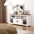 Farmhouse TV Stand for 75+ Inch TV, 70 Entertainment Center with Storage Cabinets and Sliding Barn Door, Media Console for Living Room