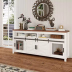 Farmhouse TV Stand for 75+ Inch TV, 70 Entertainment Center with Storage Cabinets and Sliding Barn Door, Media Console for Living Room