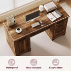 Farmhouse Home Office Executive Desk with Storage, Wooden Writing Desk with 5 Drawers & Cabinet, Rustic Computer Table for Living Room Bedroom Study