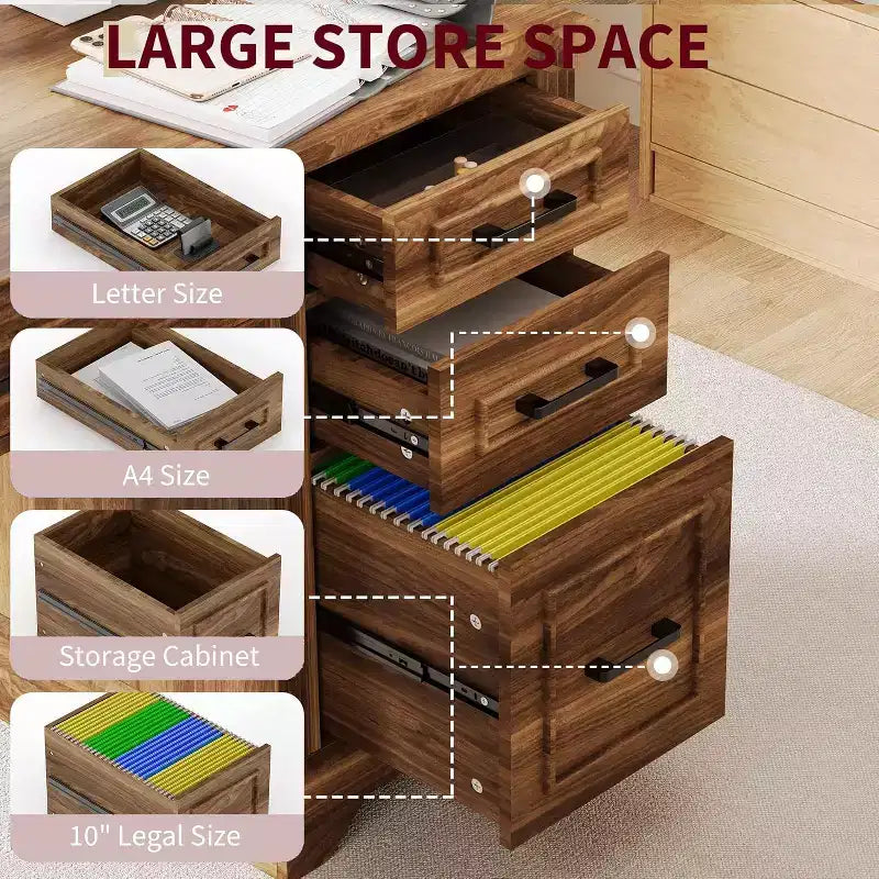 Farmhouse Home Office Executive Desk with Storage, Wooden Writing Desk with 5 Drawers & Cabinet, Rustic Computer Table for Living Room Bedroom Study