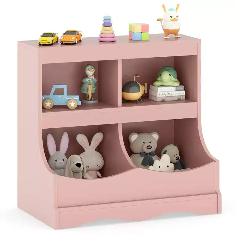 Toy Storage Organizer for Toys & Books 4-Cubby Kids Bookcase for Children's Room White/Pink/Gray