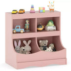 Toy Storage Organizer for Toys & Books 4-Cubby Kids Bookcase for Children's Room White/Pink/Gray