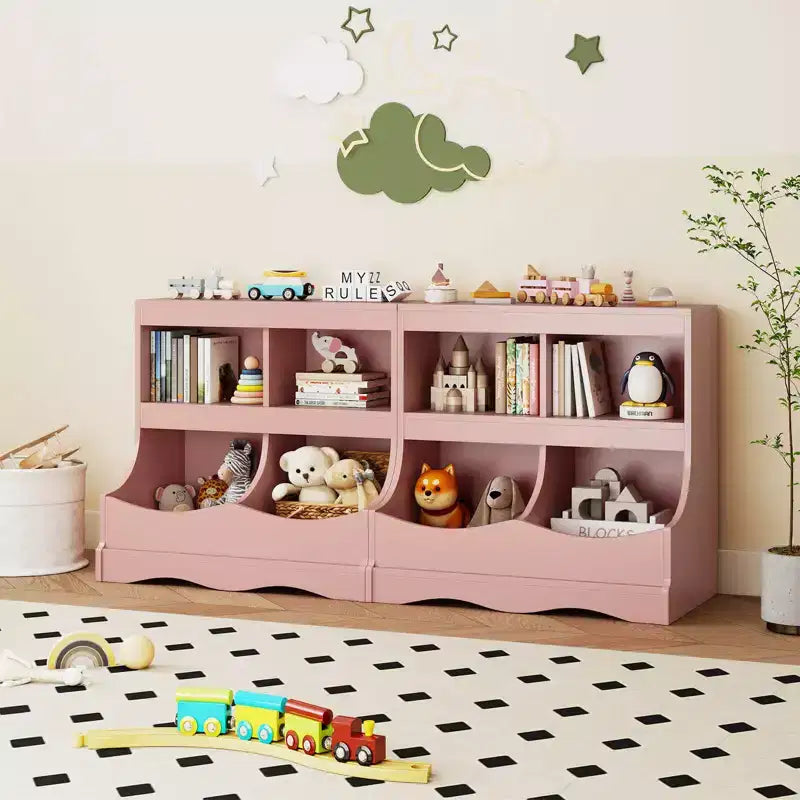 Toy Storage Organizer for Toys & Books 4-Cubby Kids Bookcase for Children's Room White/Pink/Gray