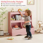 Toy Storage Organizer for Toys & Books 4-Cubby Kids Bookcase for Children's Room White/Pink/Gray