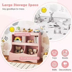 Toy Storage Organizer for Toys & Books 4-Cubby Kids Bookcase for Children's Room White/Pink/Gray