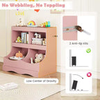 Toy Storage Organizer for Toys & Books 4-Cubby Kids Bookcase for Children's Room White/Pink/Gray