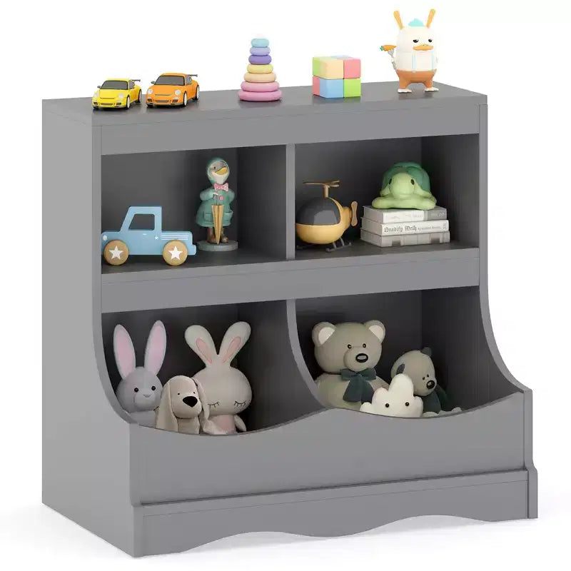 Toy Storage Organizer for Toys & Books 4-Cubby Kids Bookcase for Children's Room White/Pink/Gray