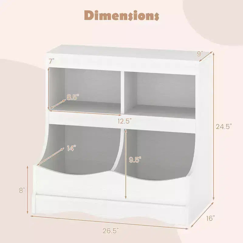 Toy Storage Organizer for Toys & Books 4-Cubby Kids Bookcase for Children's Room White/Pink/Gray