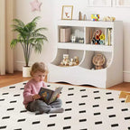 Toy Storage Organizer for Toys & Books 4-Cubby Kids Bookcase for Children's Room White/Pink/Gray